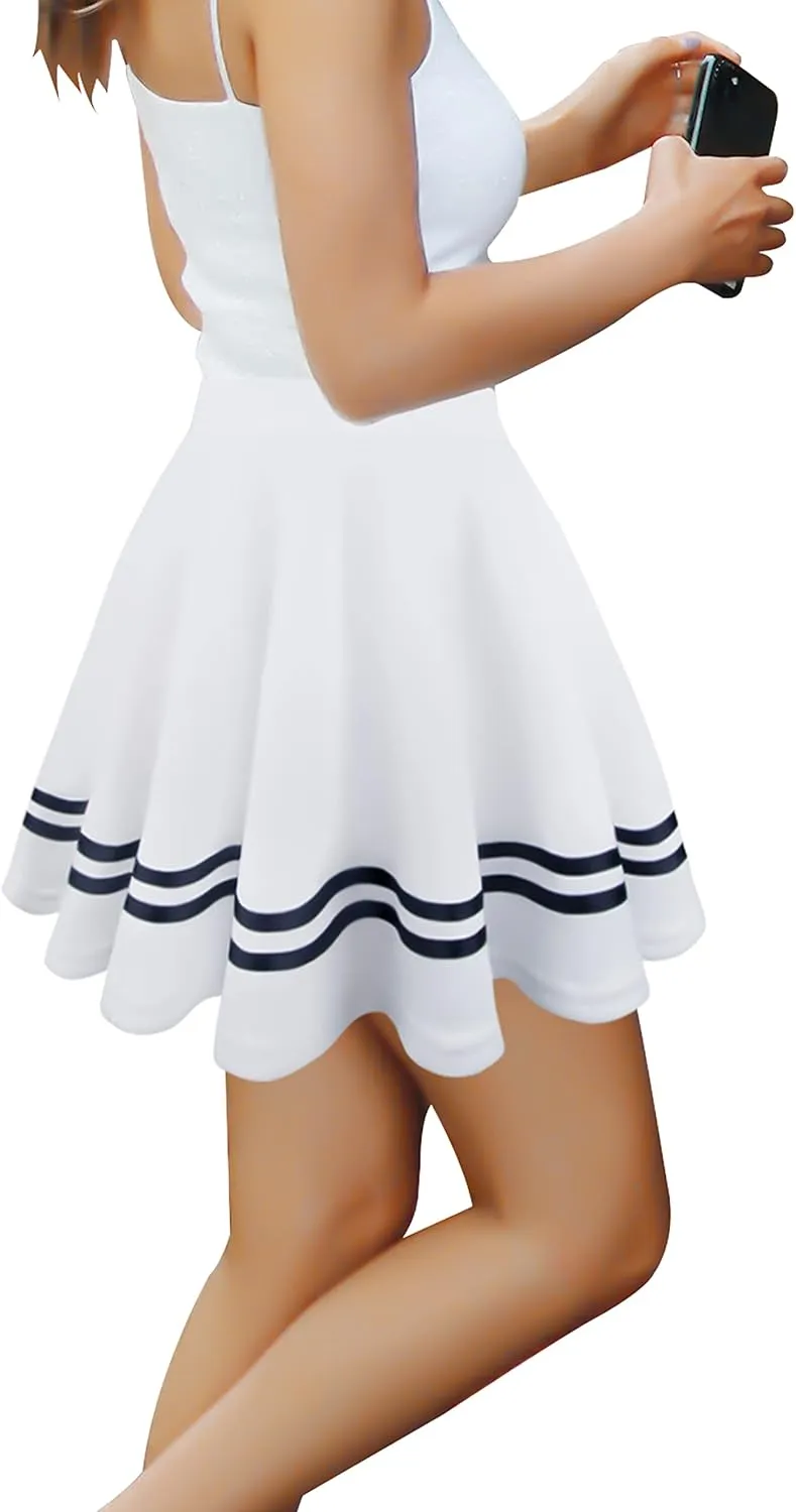 Women's Basic Versatile Stretchy Flared Pleated Mini Short Skater Skirt with Lining Shorts