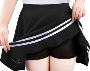 Women's Basic Versatile Stretchy Flared Pleated Mini Short Skater Skirt with Lining Shorts