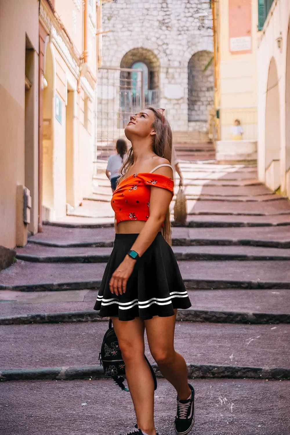 Women's Basic Versatile Stretchy Flared Pleated Mini Short Skater Skirt with Lining Shorts