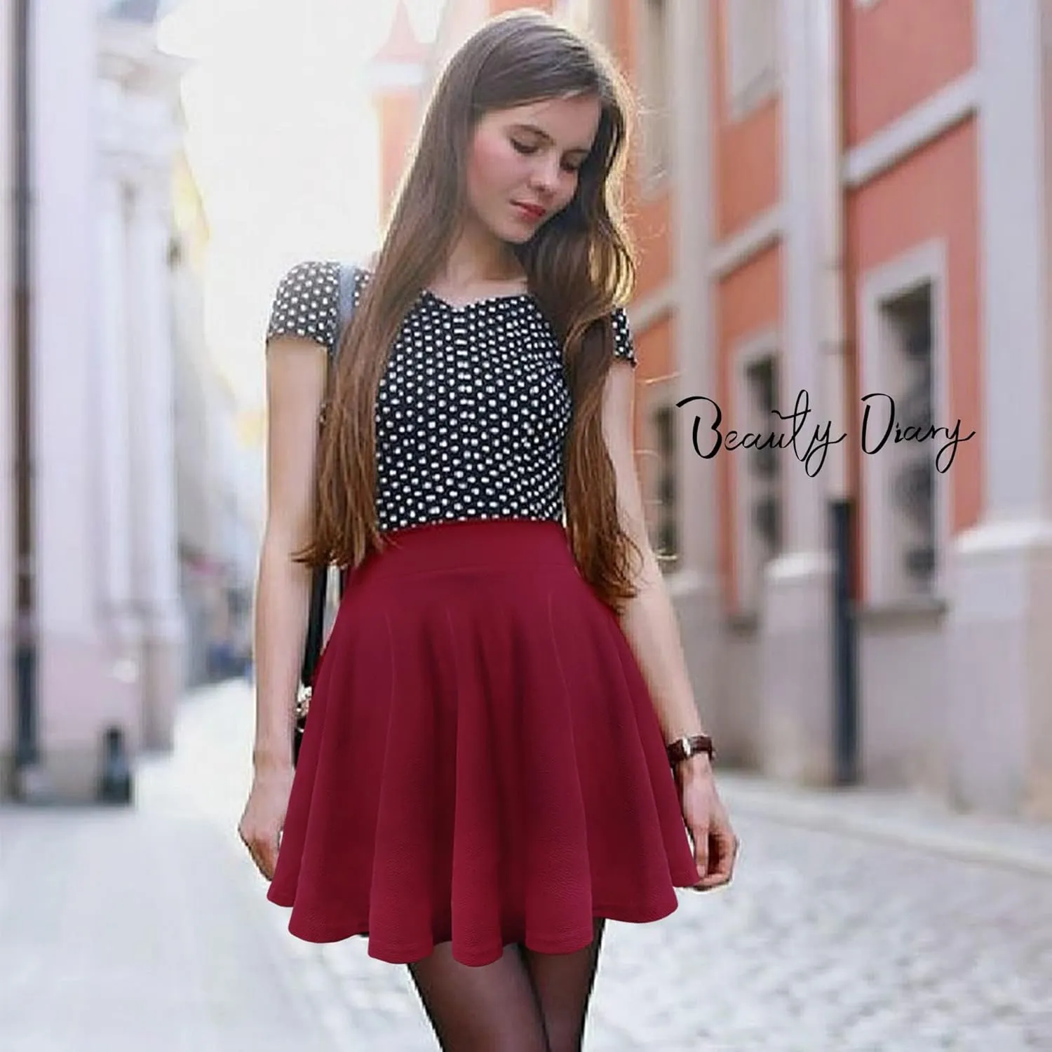 Women's Basic Versatile Stretchy Flared Pleated Mini Short Skater Skirt with Lining Shorts