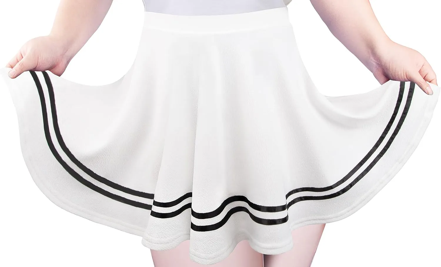 Women's Basic Versatile Stretchy Flared Pleated Mini Short Skater Skirt with Lining Shorts