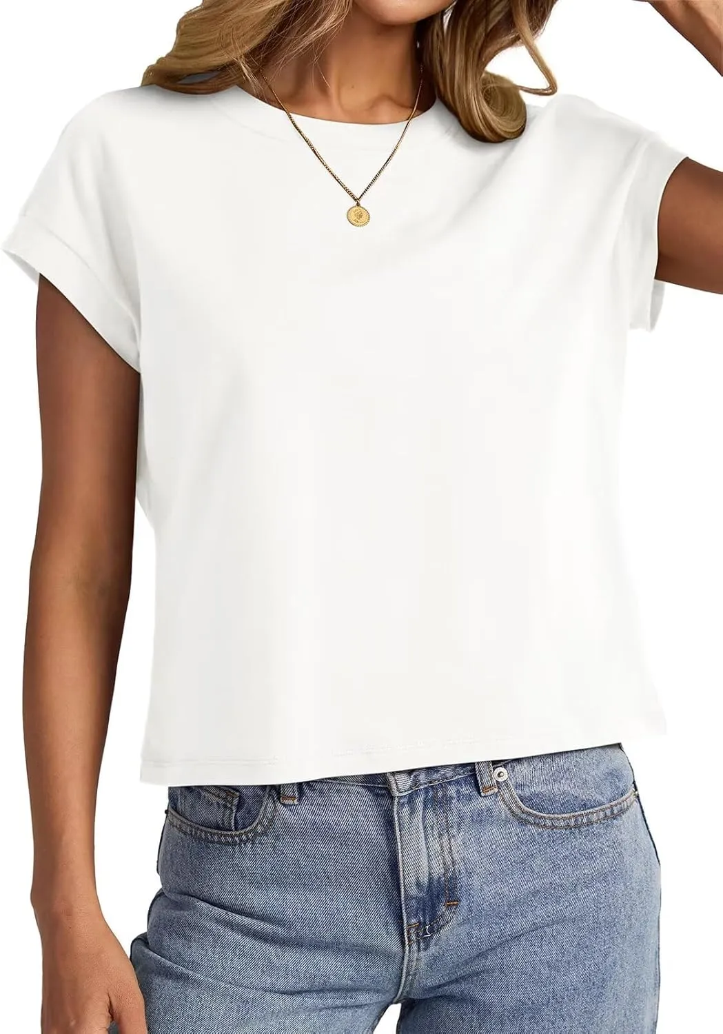 Womens Cap Sleeve Crop Tops Cotton T Shirts Crewneck Loose Fit Short Sleeves Tee Summer Fashion Clothes 2025