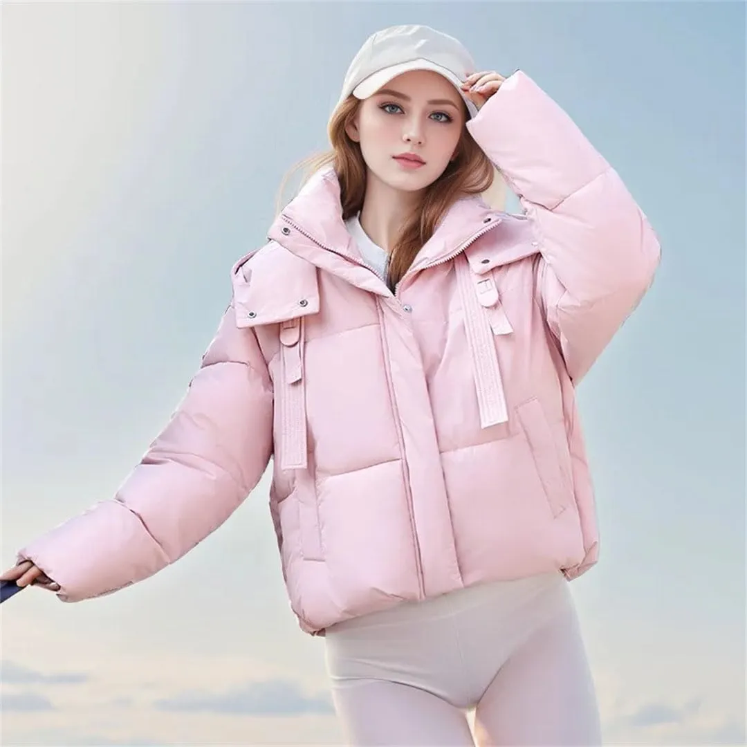 Women's Down Cotton Padded Jacket Elegant Versatile Outerwear Winter Warm Parka Coat