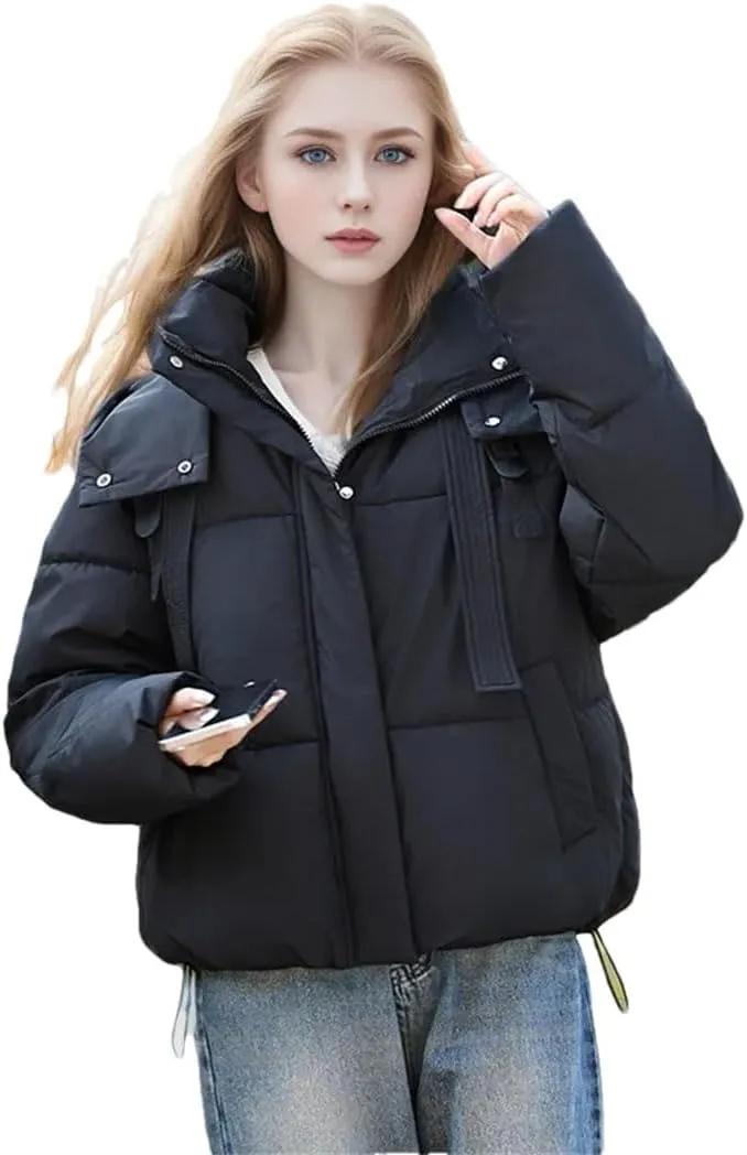 Women's Down Cotton Padded Jacket Elegant Versatile Outerwear Winter Warm Parka Coat