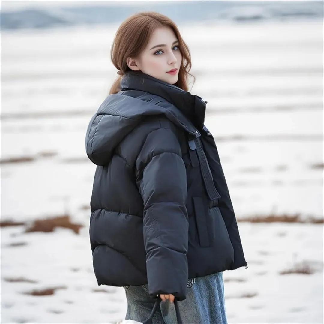 Women's Down Cotton Padded Jacket Elegant Versatile Outerwear Winter Warm Parka Coat