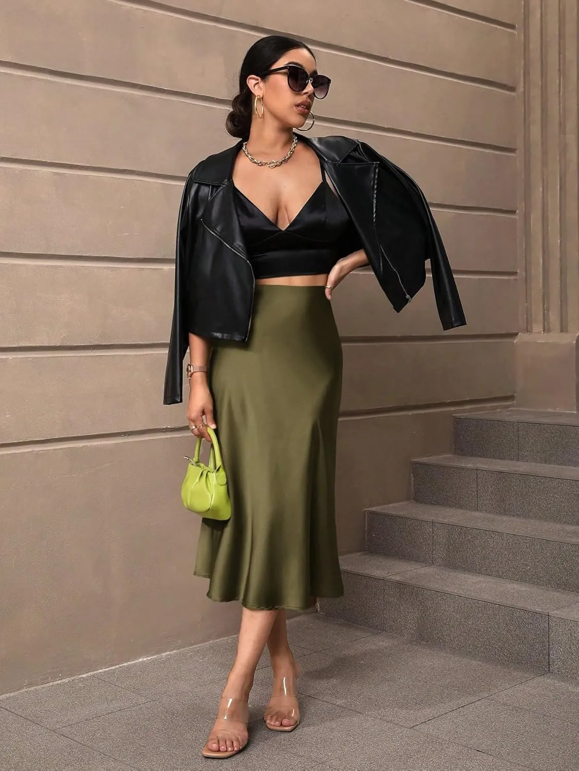 Women's Elegant Satin Midi Skirt - High-Waisted, Stretchy, and Versatile for Every Occasion