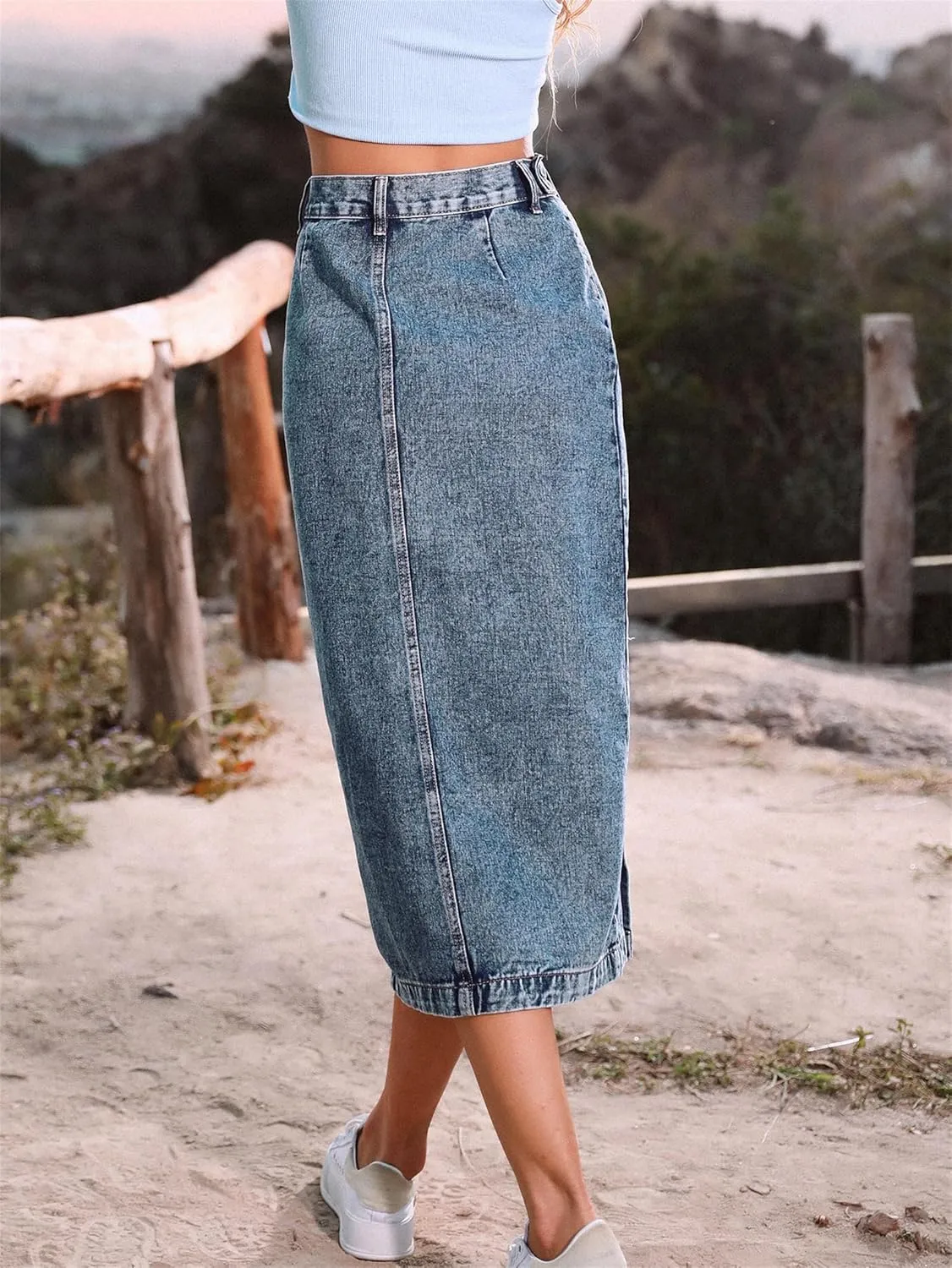 Womens Front Slit Jean Skirt, Summer Button Up High Waisted Sexy Edging Irregular Slit Pencil Versatile A-Line Skirt