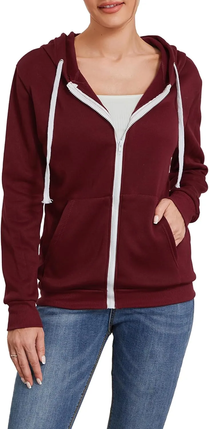 Women's Full Zip Hoodies Sweatshirt Oversized Long Sleeve Drawstring Collar Coat Classic Solid Jackets Casual Top