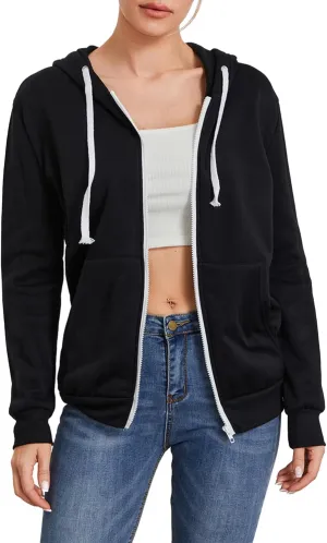 Women's Full Zip Hoodies Sweatshirt Oversized Long Sleeve Drawstring Collar Coat Classic Solid Jackets Casual Top