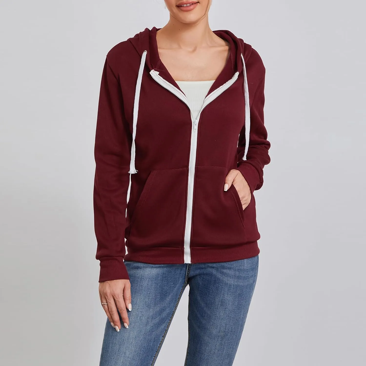 Women's Full Zip Hoodies Sweatshirt Oversized Long Sleeve Drawstring Collar Coat Classic Solid Jackets Casual Top