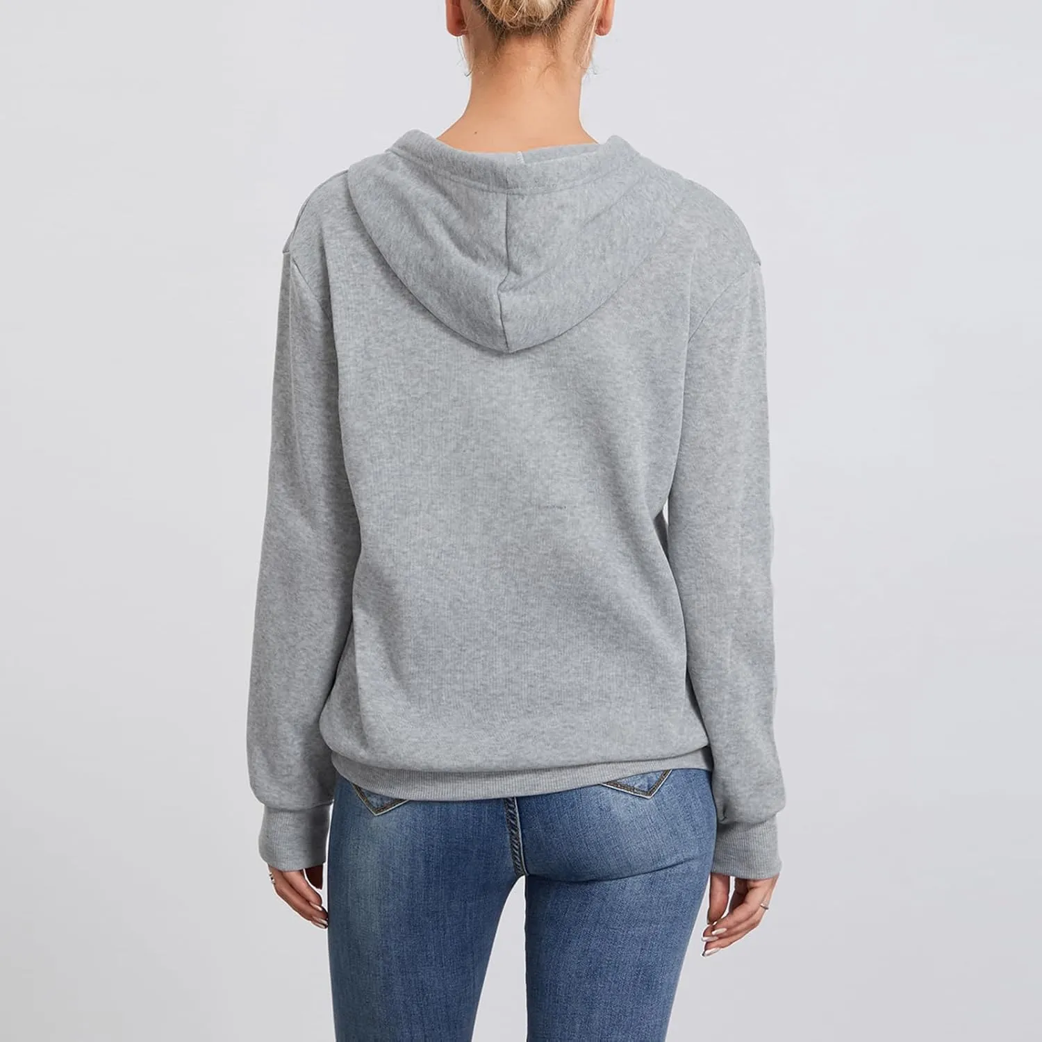 Women's Full Zip Hoodies Sweatshirt Oversized Long Sleeve Drawstring Collar Coat Classic Solid Jackets Casual Top