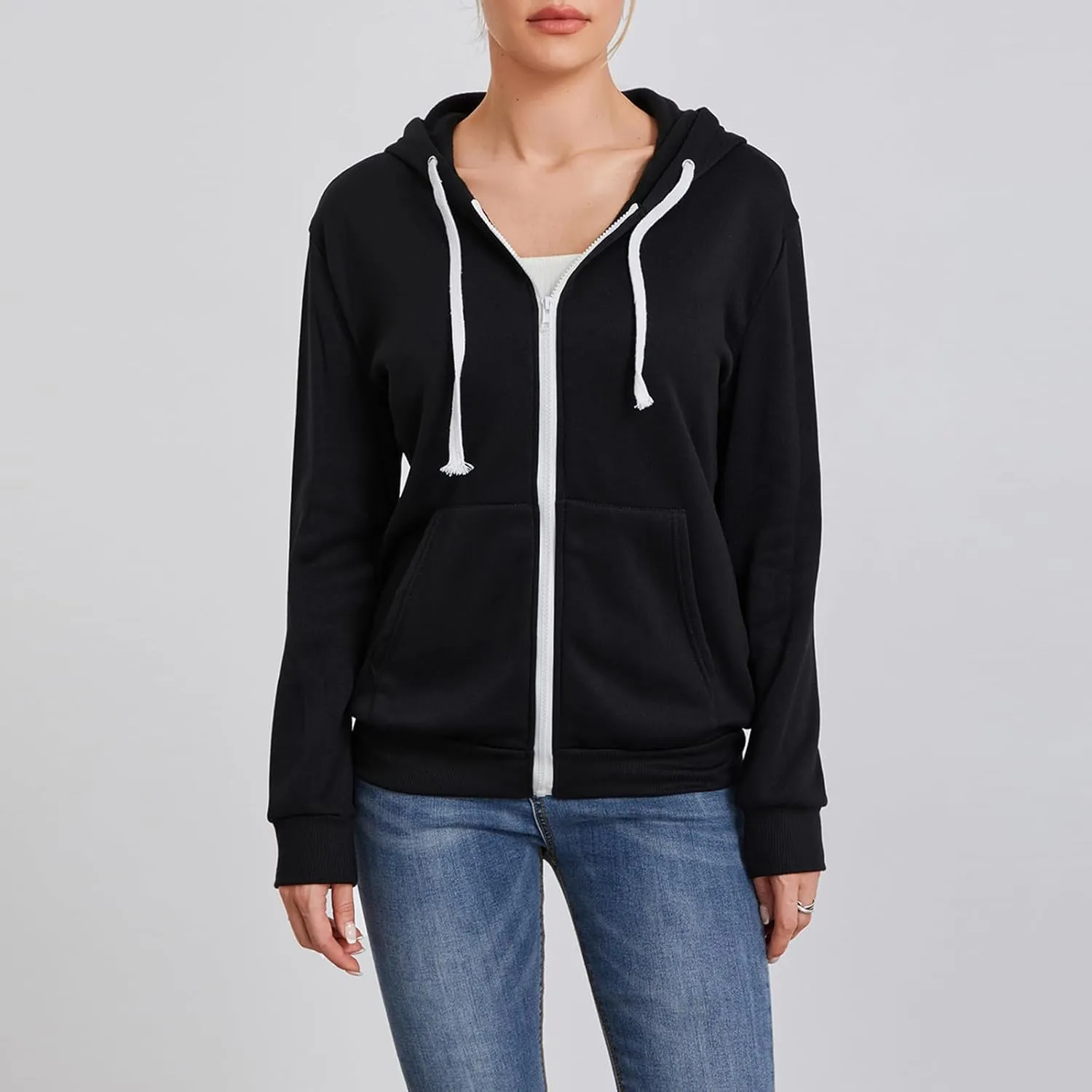 Women's Full Zip Hoodies Sweatshirt Oversized Long Sleeve Drawstring Collar Coat Classic Solid Jackets Casual Top