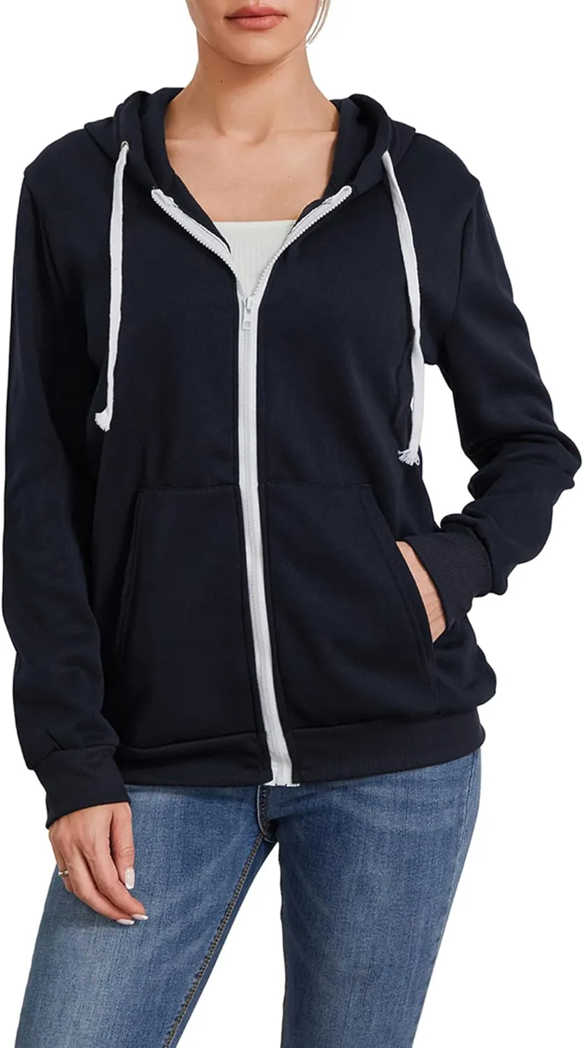 Women's Full Zip Hoodies Sweatshirt Oversized Long Sleeve Drawstring Collar Coat Classic Solid Jackets Casual Top