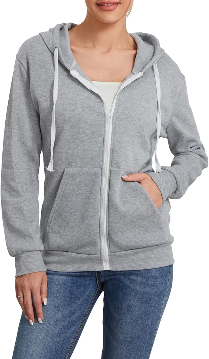 Women's Full Zip Hoodies Sweatshirt Oversized Long Sleeve Drawstring Collar Coat Classic Solid Jackets Casual Top