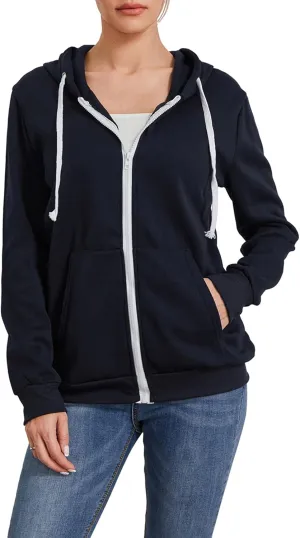 Women's Full Zip Hoodies Sweatshirt Oversized Long Sleeve Drawstring Collar Coat Classic Solid Jackets Casual Top