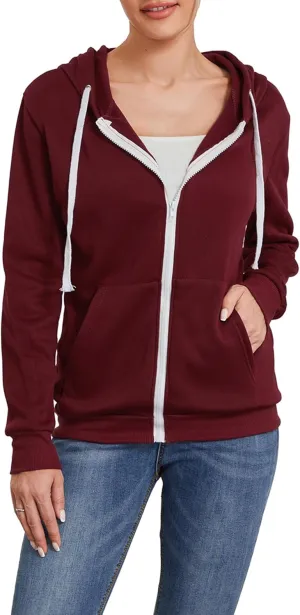 Women's Full Zip Hoodies Sweatshirt Oversized Long Sleeve Drawstring Collar Coat Classic Solid Jackets Casual Top