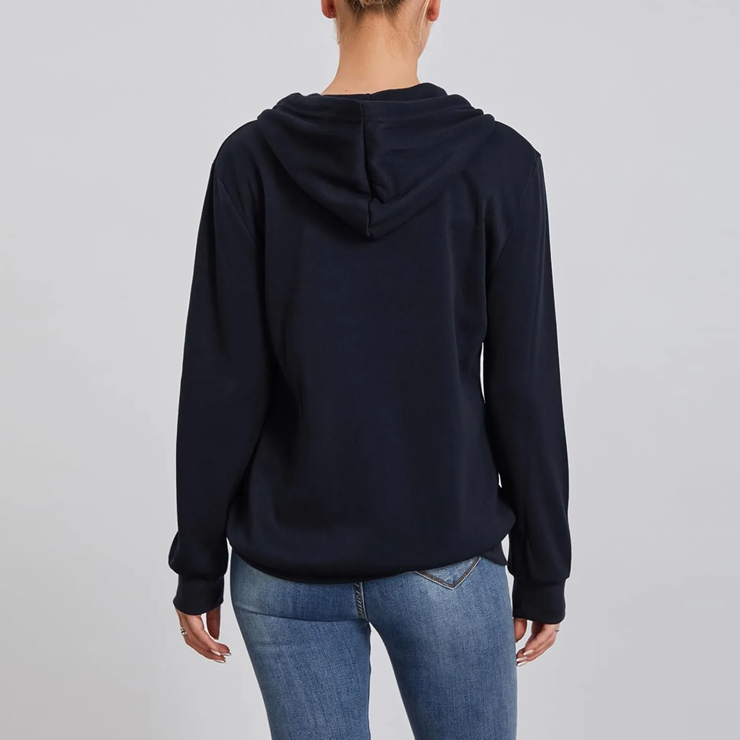 Women's Full Zip Hoodies Sweatshirt Oversized Long Sleeve Drawstring Collar Coat Classic Solid Jackets Casual Top