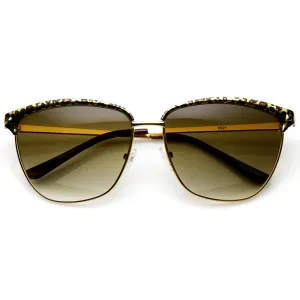 Women's Half Frame Trendy Metal Animal Print Sunglasses 9291