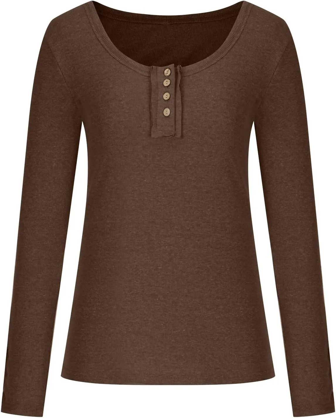 Womens Henley Shirts Long Sleeve Button Down Tunic Tops Scoop Neck Ribbed Knit Slim Fitted Casual Dressy Blouses Cute Tee