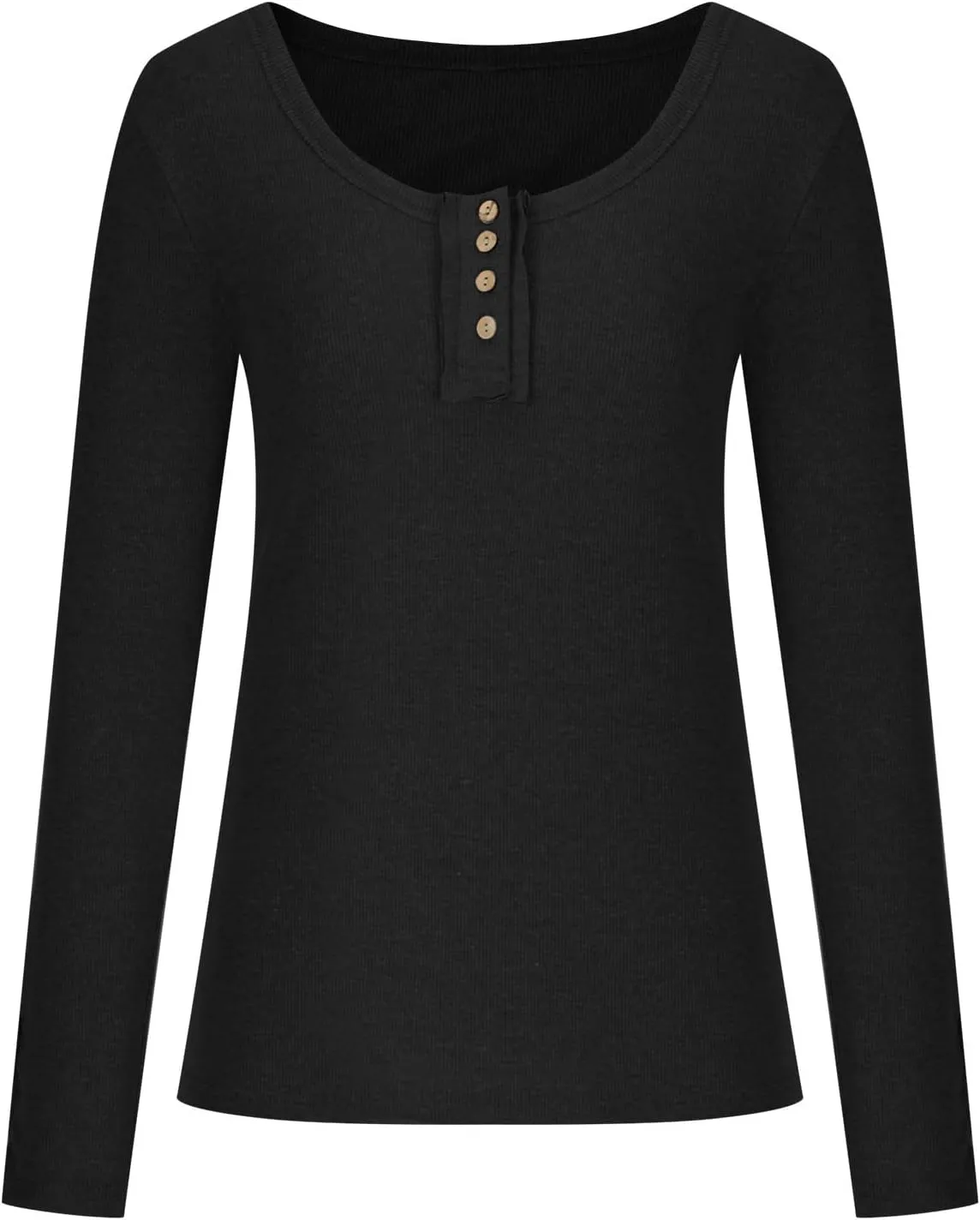 Womens Henley Shirts Long Sleeve Button Down Tunic Tops Scoop Neck Ribbed Knit Slim Fitted Casual Dressy Blouses Cute Tee