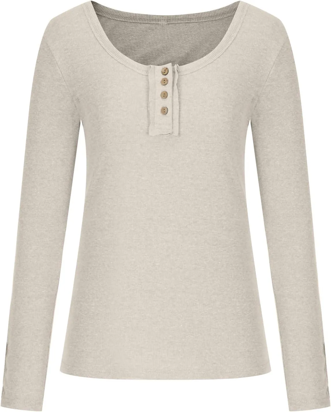 Womens Henley Shirts Long Sleeve Button Down Tunic Tops Scoop Neck Ribbed Knit Slim Fitted Casual Dressy Blouses Cute Tee