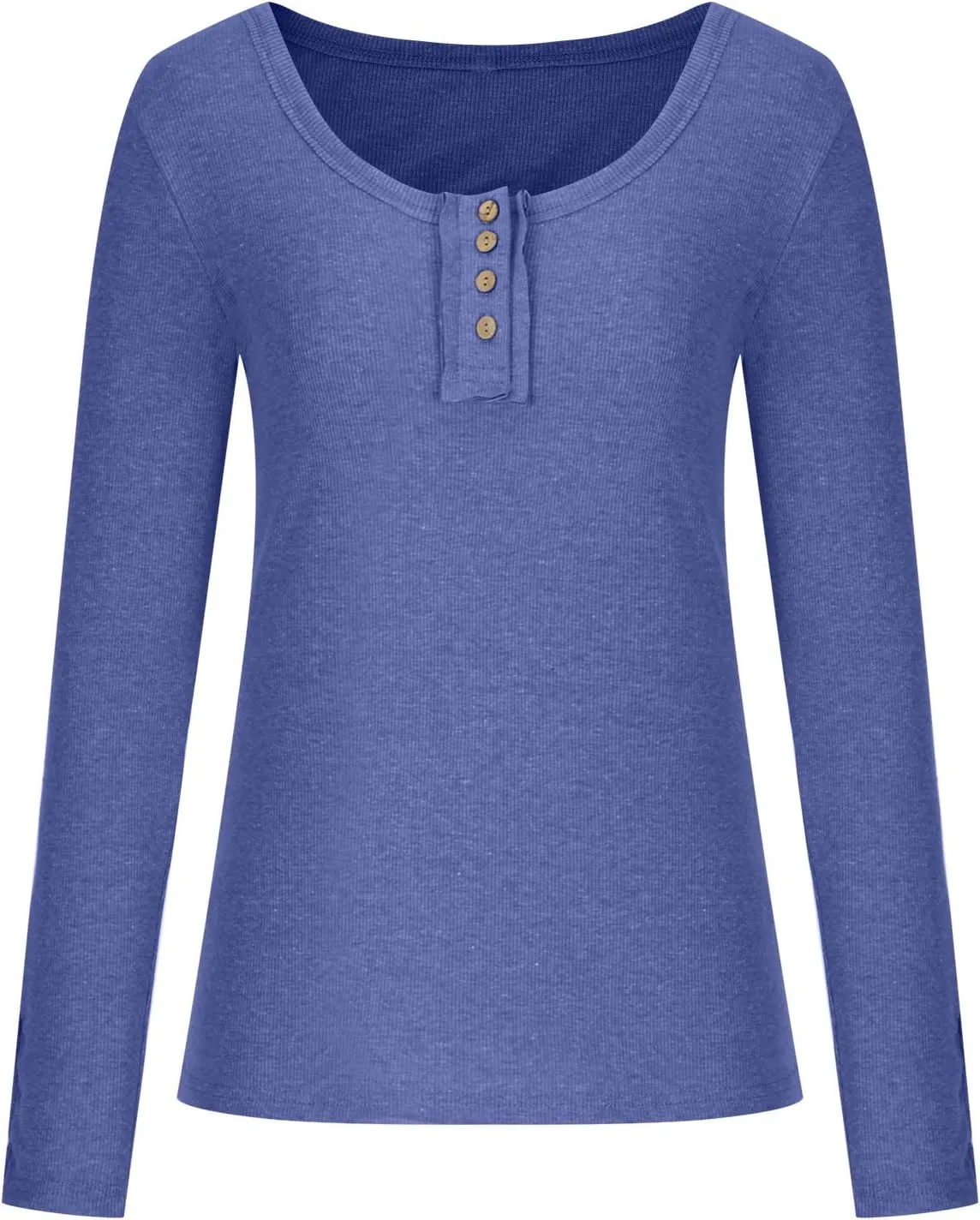 Womens Henley Shirts Long Sleeve Button Down Tunic Tops Scoop Neck Ribbed Knit Slim Fitted Casual Dressy Blouses Cute Tee