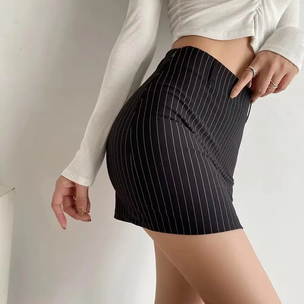Women's High Waist Striped Zipper Side Bodycon Short Mini Skirt