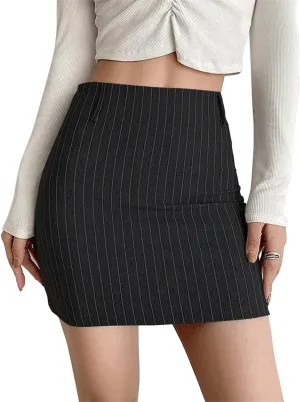 Women's High Waist Striped Zipper Side Bodycon Short Mini Skirt
