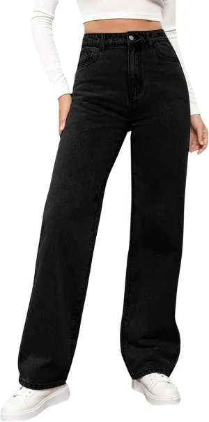 Women's High Waisted Washed Versatile Straight Dressy Casual Loose Fit Jeans