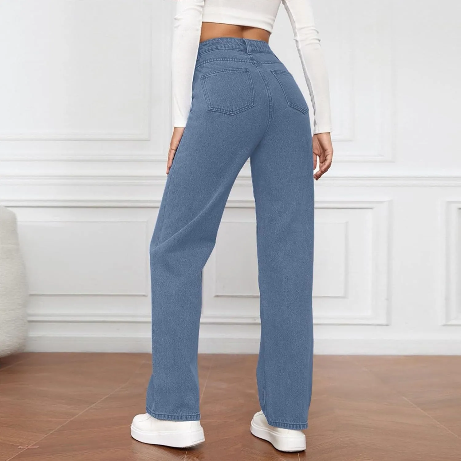 Women's High Waisted Washed Versatile Straight Dressy Casual Loose Fit Jeans