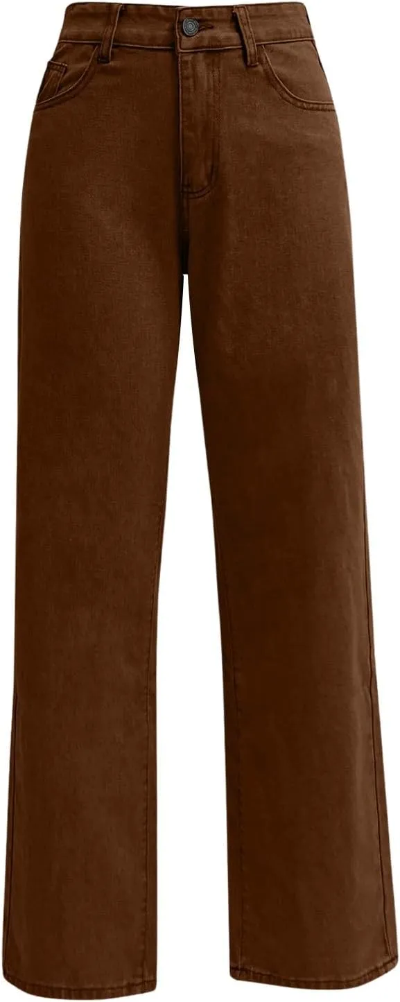 Women's High Waisted Washed Versatile Straight Dressy Casual Loose Fit Jeans