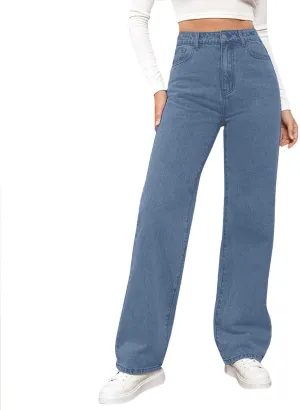 Women's High Waisted Washed Versatile Straight Dressy Casual Loose Fit Jeans