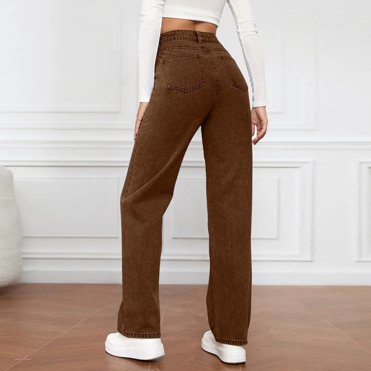Women's High Waisted Washed Versatile Straight Dressy Casual Loose Fit Jeans