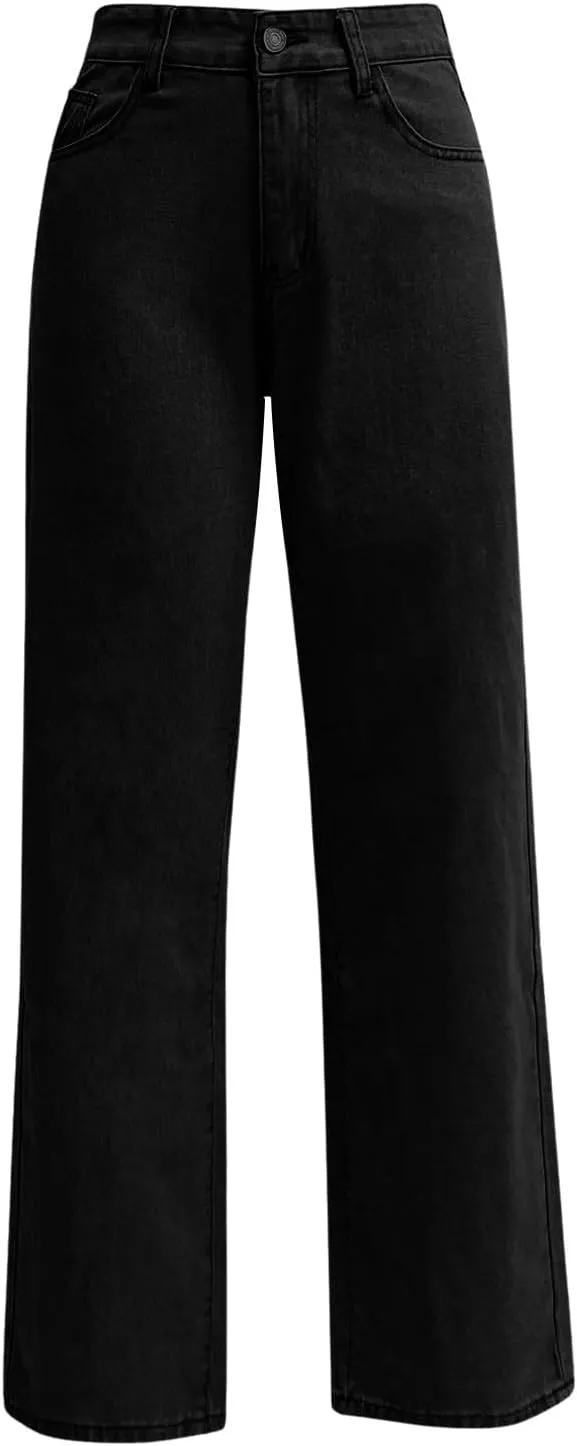 Women's High Waisted Washed Versatile Straight Dressy Casual Loose Fit Jeans