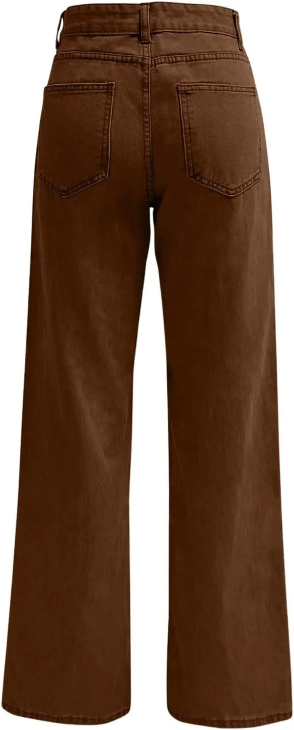 Women's High Waisted Washed Versatile Straight Dressy Casual Loose Fit Jeans