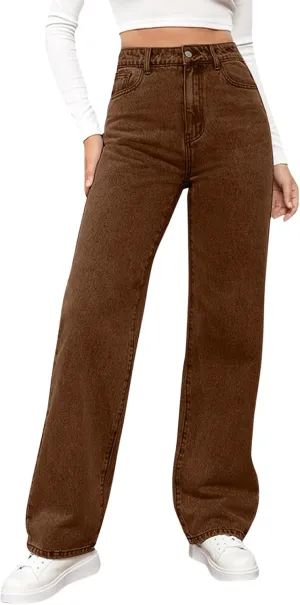 Women's High Waisted Washed Versatile Straight Dressy Casual Loose Fit Jeans
