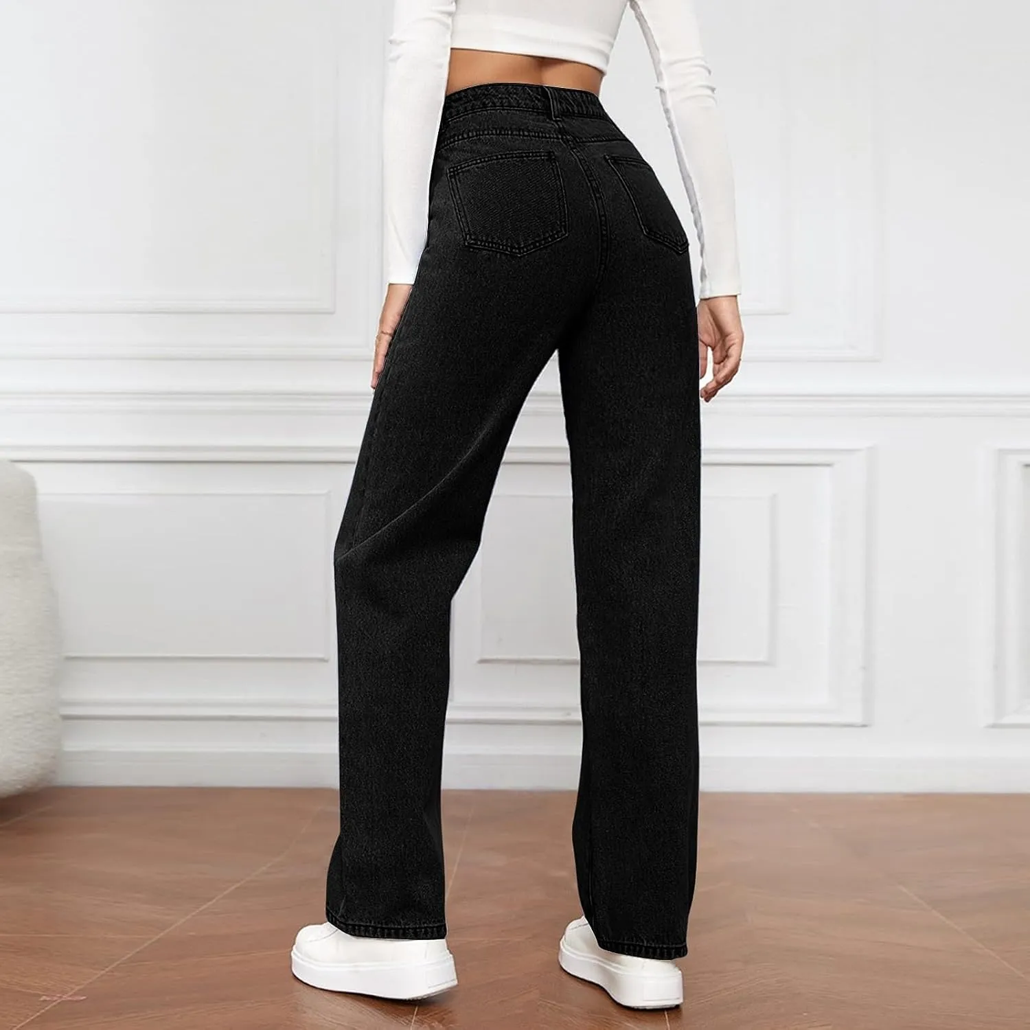 Women's High Waisted Washed Versatile Straight Dressy Casual Loose Fit Jeans