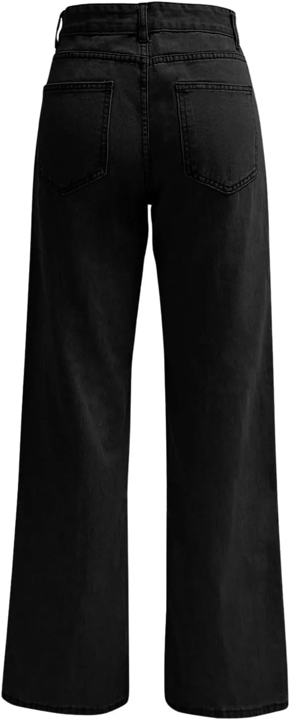 Women's High Waisted Washed Versatile Straight Dressy Casual Loose Fit Jeans