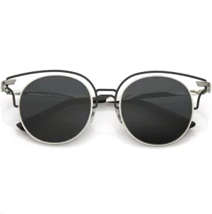 Women's Metal Laser Cut Horned Rim Cat Eye Sunglasses C435