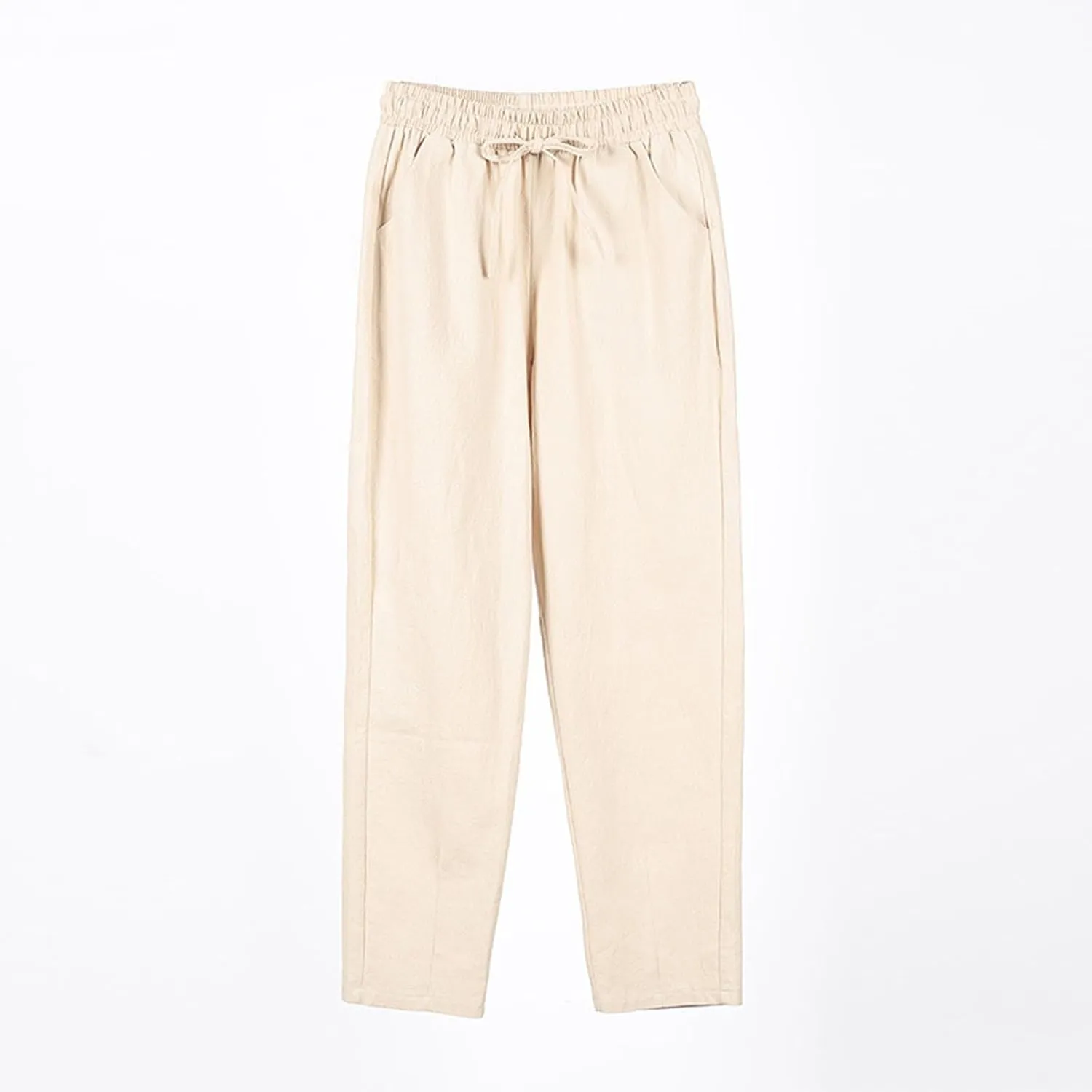 Women's Pants, Breathable Linen Casual Pants Straight Leg Peasant Trendy Cotton Drawstring