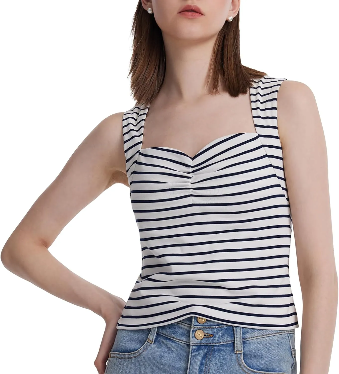 Women's Ribbed Sweater Tank Top Business Casual Slim Fitted Striped Knitted Tops