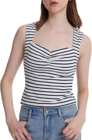 Women's Ribbed Sweater Tank Top Business Casual Slim Fitted Striped Knitted Tops