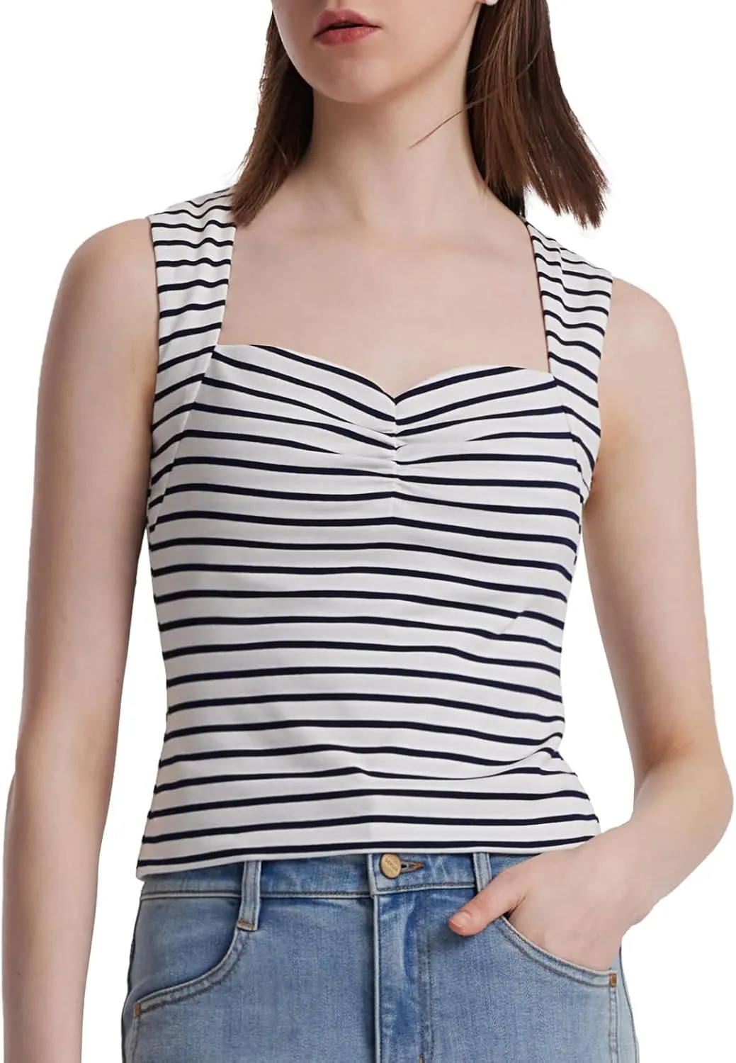 Women's Ribbed Sweater Tank Top Business Casual Slim Fitted Striped Knitted Tops