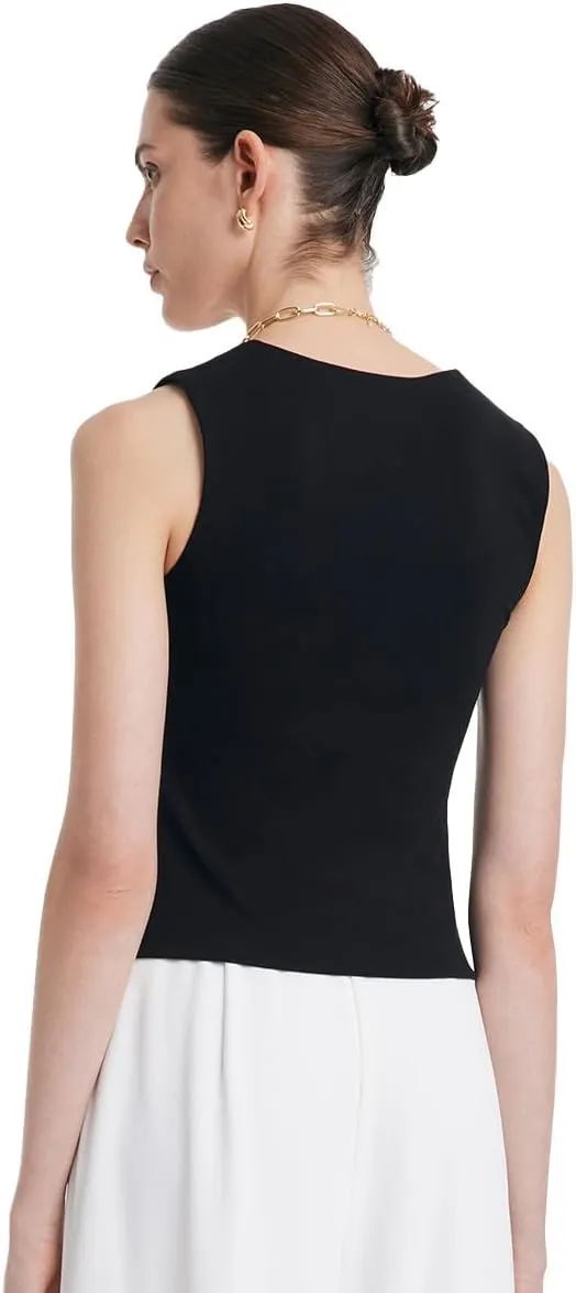 Women's Ribbed Sweater Tank Top Business Casual Slim Fitted Striped Knitted Tops