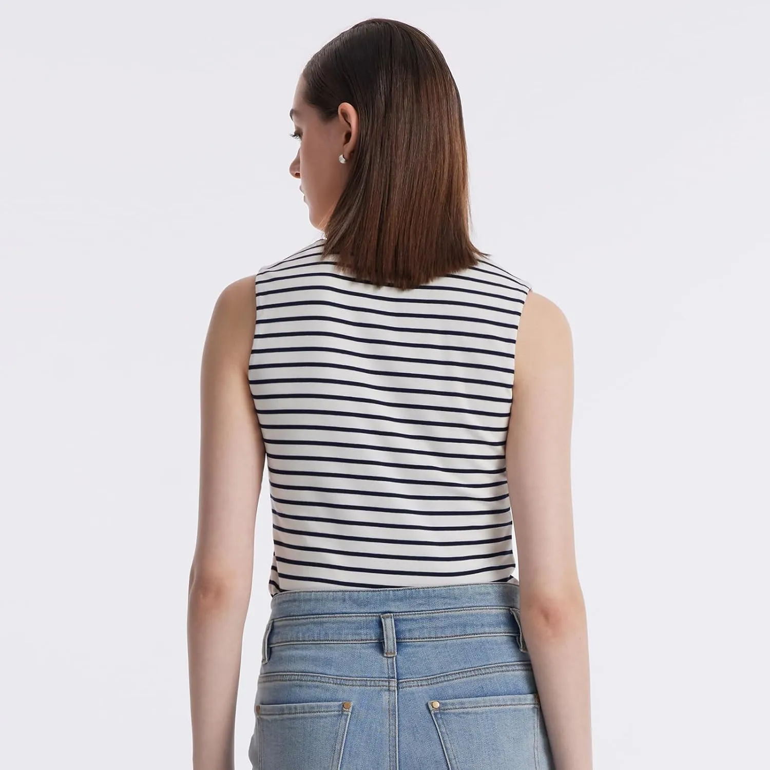 Women's Ribbed Sweater Tank Top Business Casual Slim Fitted Striped Knitted Tops