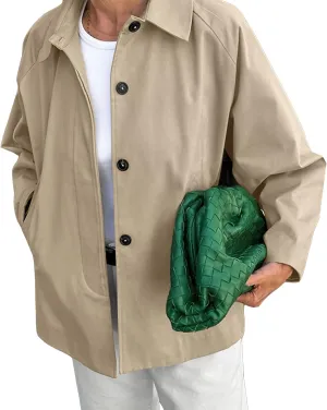 Womens Single Breasted Trench Coat Classic Lapel Long Sleeve Jacket Outerwear with Pockets