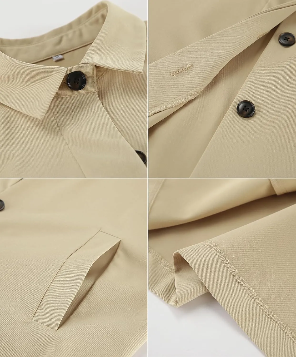 Womens Single Breasted Trench Coat Classic Lapel Long Sleeve Jacket Outerwear with Pockets