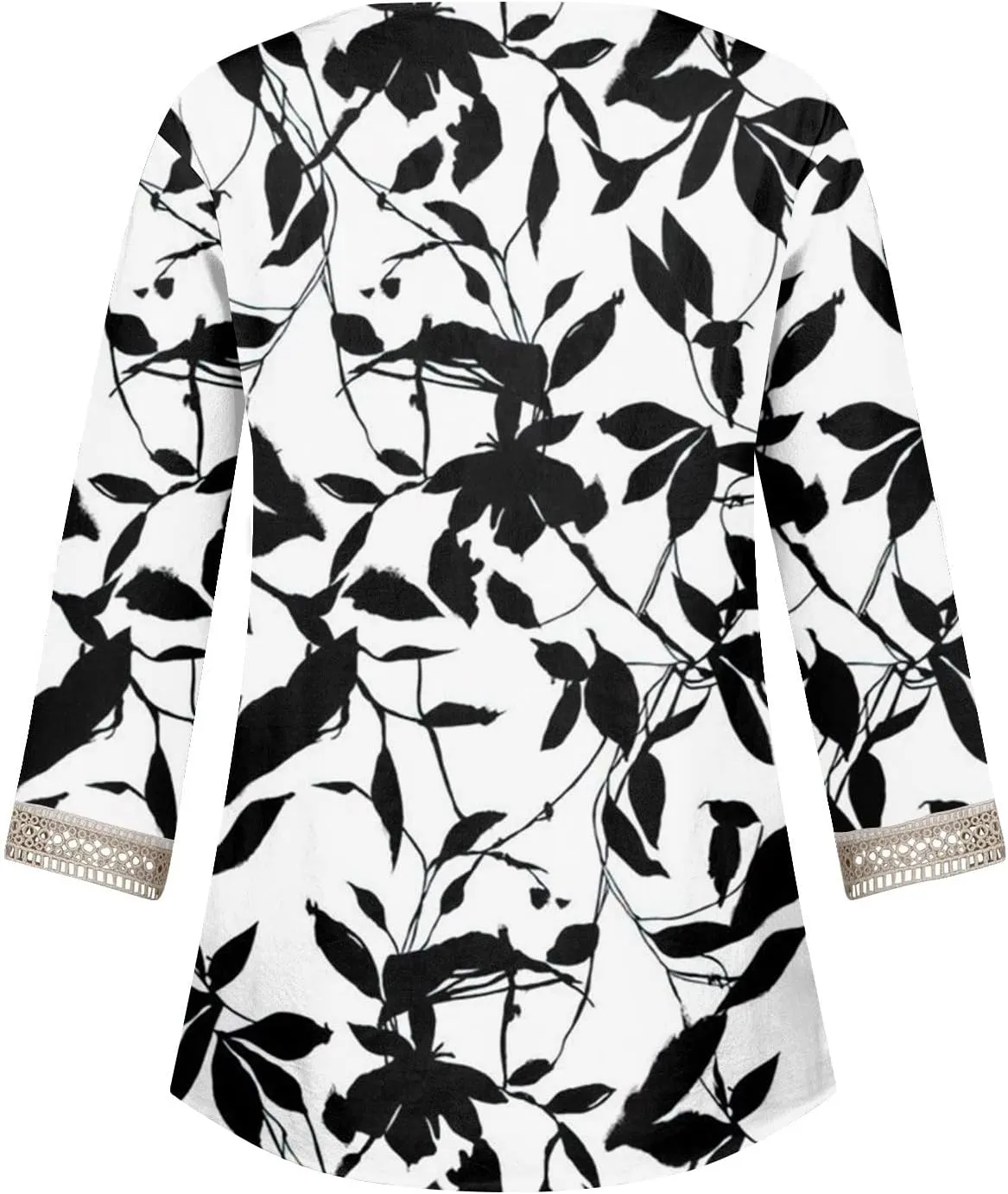 Womens Summer Tops 2023 Ethnic V Neck Fashion Lace Trim Tshirts Printed Comfy 3/4 Sleeve Slim Fit Shirts