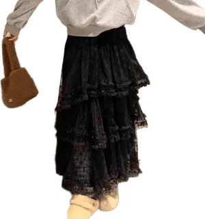 Women's Sweet Mesh Cake Skirt Splicing Versatile Irregular Long Skirt Half Body Skirt