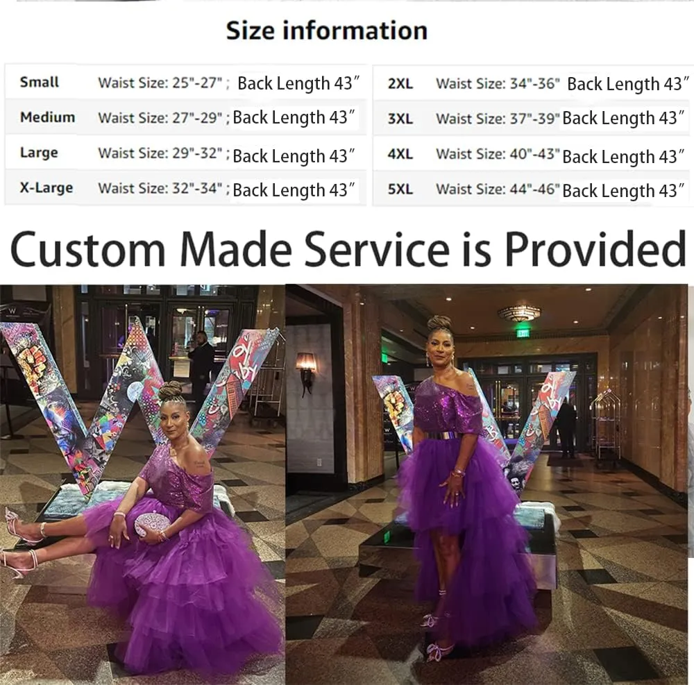 Women's Tiered High Low Maxi Tutu Skirt Puffy Custom Made Mesh Engagement Elastic Waist Irregular Mesh Evening Half Dress